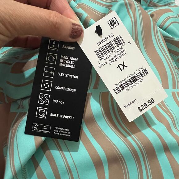 Ideology (1X) Compression Ocean Sigh Geo-print Pockets 10" Bike Shorts Plus Size - Picture 3 of 10